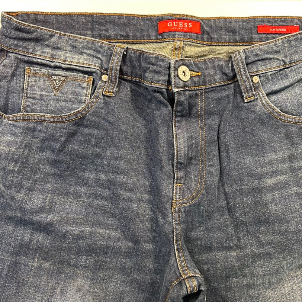 GUESS Consciously Constructed Slim Tapered Jeans Men's (38x30) Dark Wash Blue